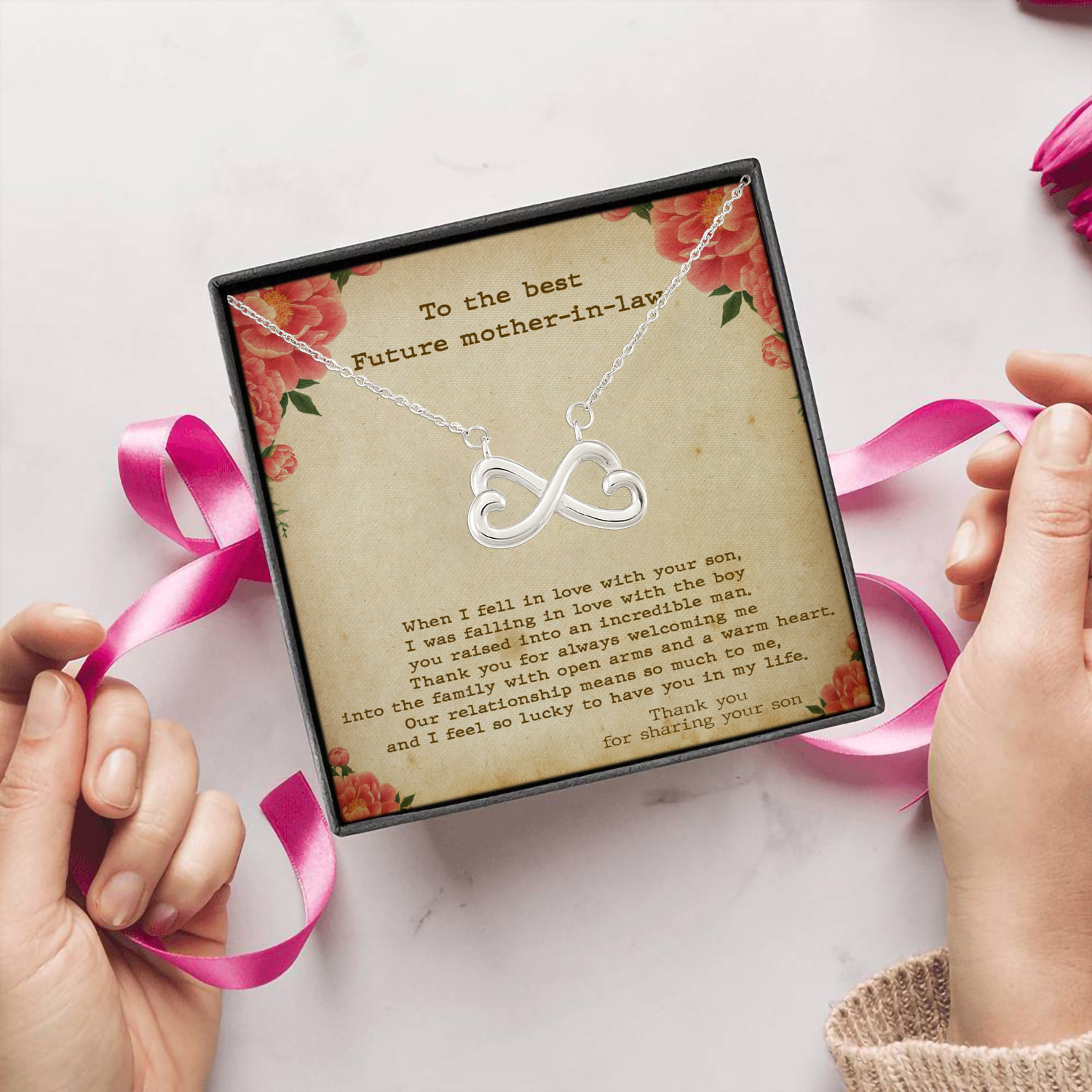 5UT. Future Mother In Law (4) Infinity Heart Necklace (Silver) 5