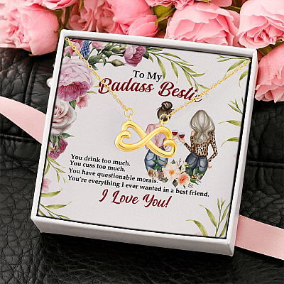 Alternative view of To My Badass Bestie You Drink You Cuss Too Much You're Everything I Want Infinity Heart Pendant Necklace