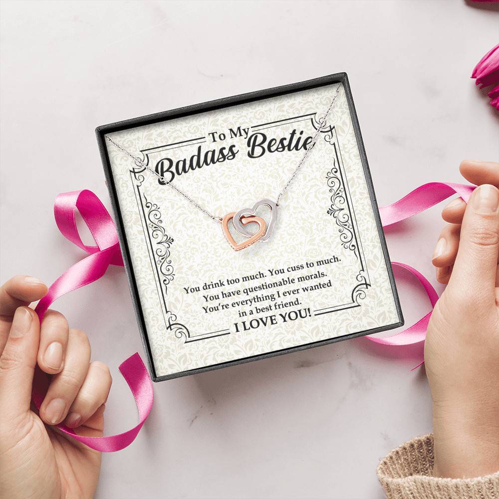 To My Badass Bestie You Drink You Cuss Too Much You're Everything I Want Funny Interlocking Hearts Necklace To My Badass Bestie You Drink You Cuss Too Much You're Everything I Want Funny Interlocking Hearts Necklace