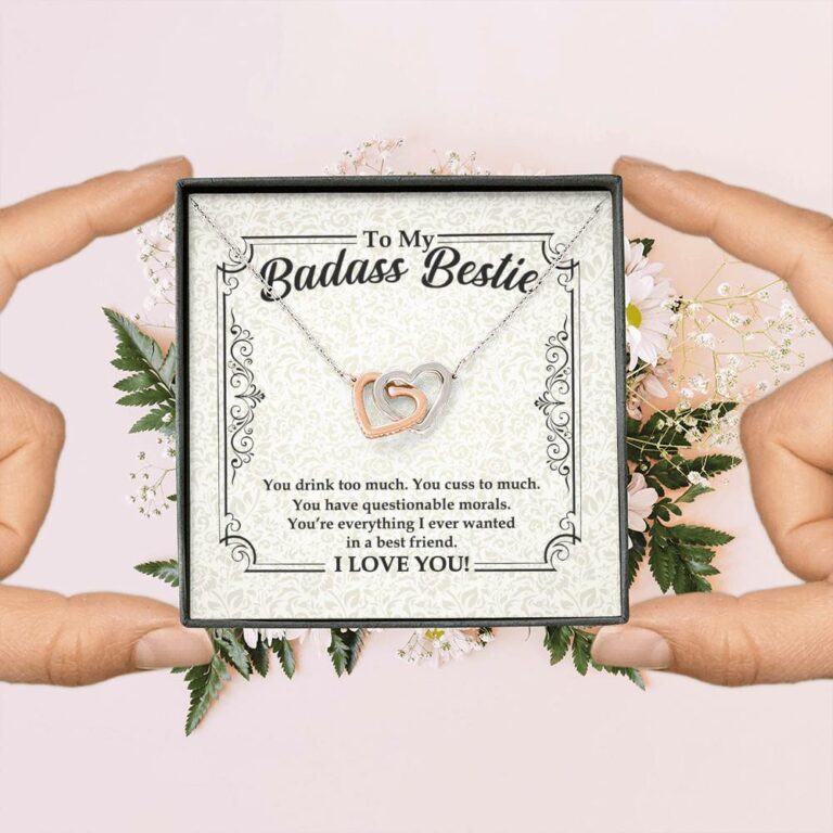 To My Badass Bestie You Drink You Cuss Too Much You're Everything I Want Funny Interlocking Hearts Necklace