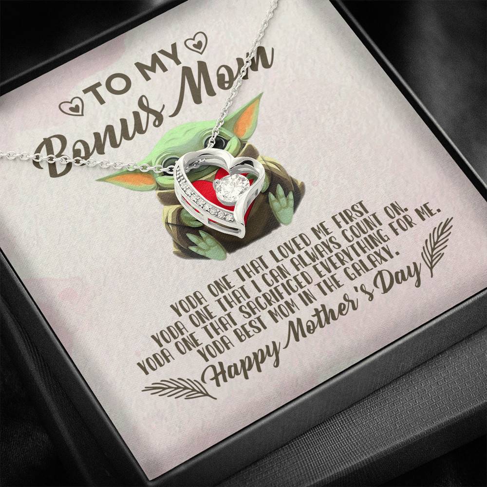 To My Bonus Mom Yoda the One That Loves Me First Happy Mother's Day Forever Love Pendant Necklace To My Bonus Mom Yoda the One That Loves Me First Happy Mother's Day Forever Love Pendant Necklace
