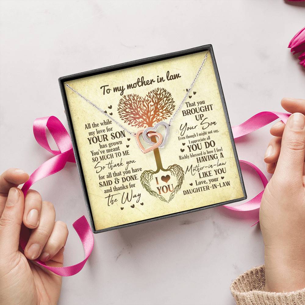 Heart Tree To My Mother In Law All The While My Love For Your Son Has Grown Joined Interlocking Hearts Necklace Heart Tree To My Mother In Law All The While My Love For Your Son Has Grown Joined Interlocking Hearts Necklace