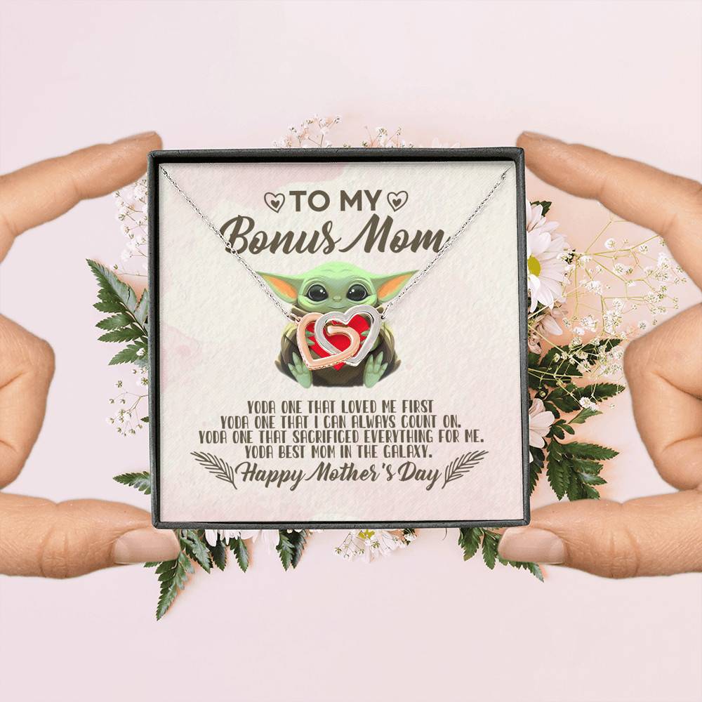 To My Bonus Mom Yoda the One That Loves Me First Happy Mother's Day Interlocking Hearts Pendant Necklace To My Bonus Mom Yoda the One That Loves Me First Happy Mother's Day Interlocking Hearts Pendant Necklace
