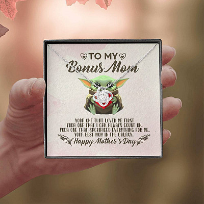 To My Bonus Mom Yoda the One That Loves Me First Happy Mother's Day Love Knot Pendant Necklace