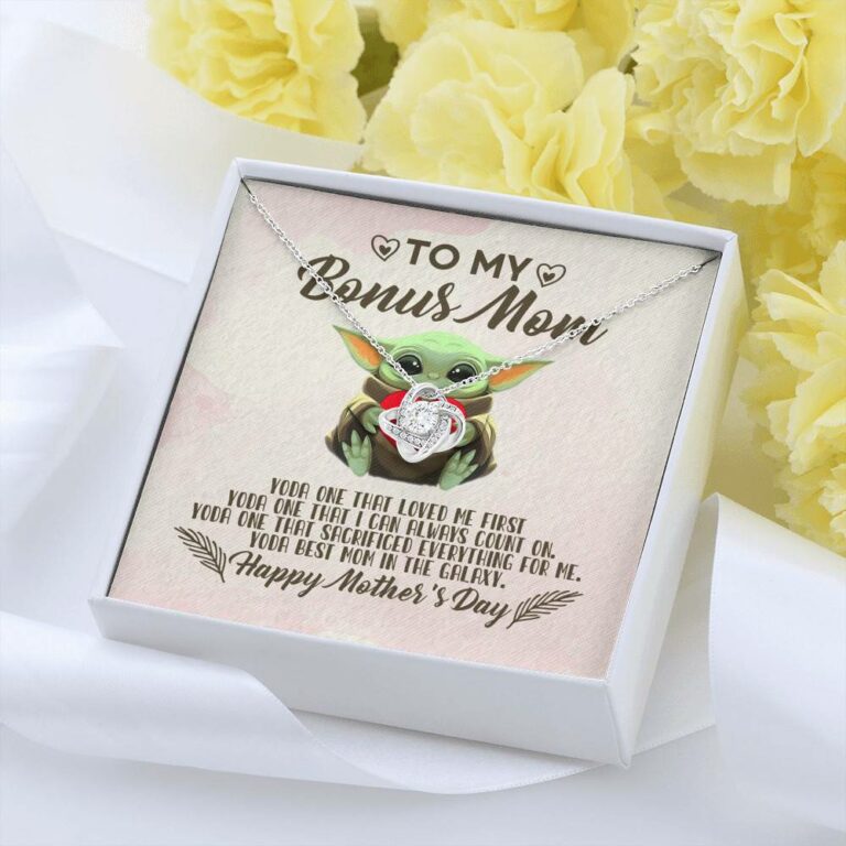 To My Bonus Mom Yoda the One That Loves Me First Happy Mother's Day Love Knot Pendant Necklace