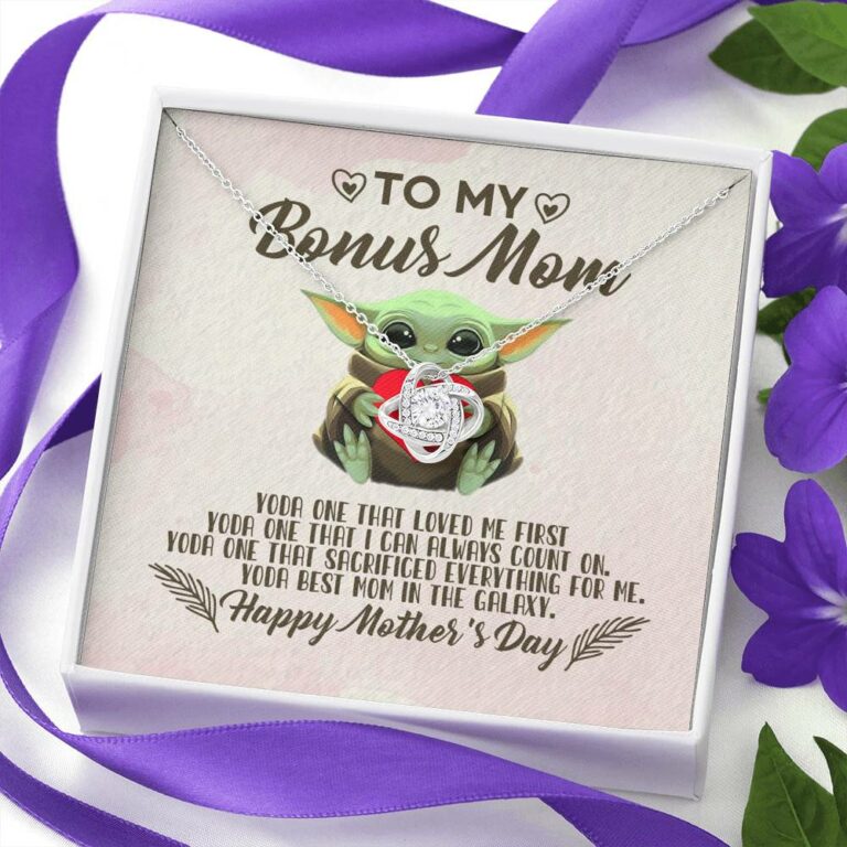 To My Bonus Mom Yoda the One That Loves Me First Happy Mother's Day Love Knot Pendant Necklace