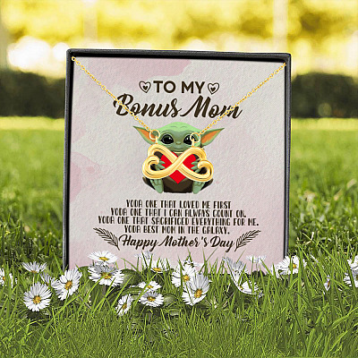 To My Bonus Mom Yoda the One That Loves Me First Happy Mother's Day Infinity Heart Pendant Necklace