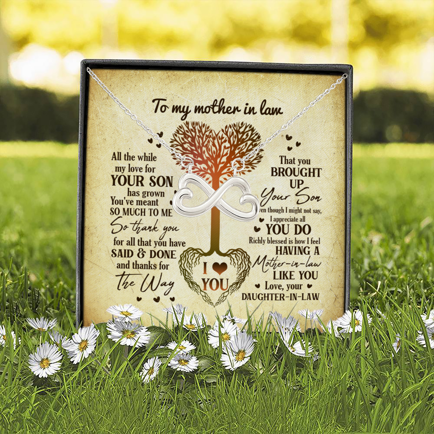 2UT. Mother In Law Tree Heart Card (6) Infinity Heart Necklace (Silver) 2