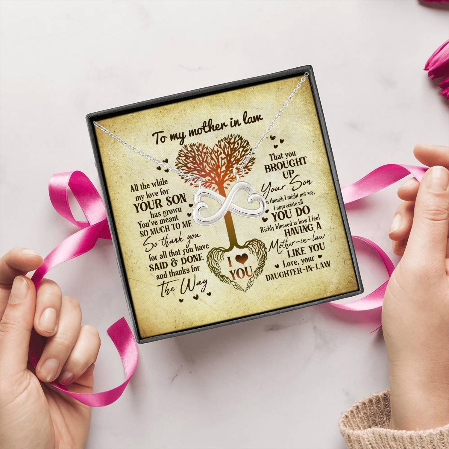 2UT. Mother In Law Tree Heart Card (6) Infinity Heart Necklace (Silver) 5