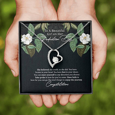 To A Beautiful Girl On Her Graduation Day Forever Love Heart Pendant Necklace - Graduation GIft For Her