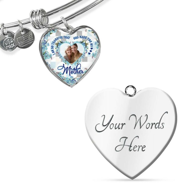 Personalized Photo I Am So Thankful That God Made You My Mother Heart Pendant Necklace - Bangle
