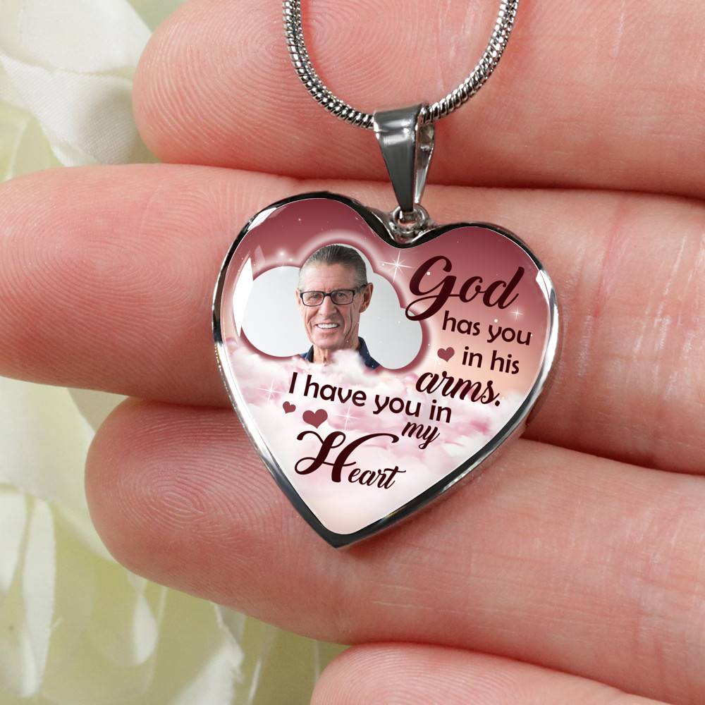 Personalized Photo God Has You In His Arms I Have You In My Heart Sympathy Heart Pendant Necklace - Bangle Personalized Photo God Has You In His Arms I Have You In My Heart Sympathy Heart Pendant Necklace - Bangle