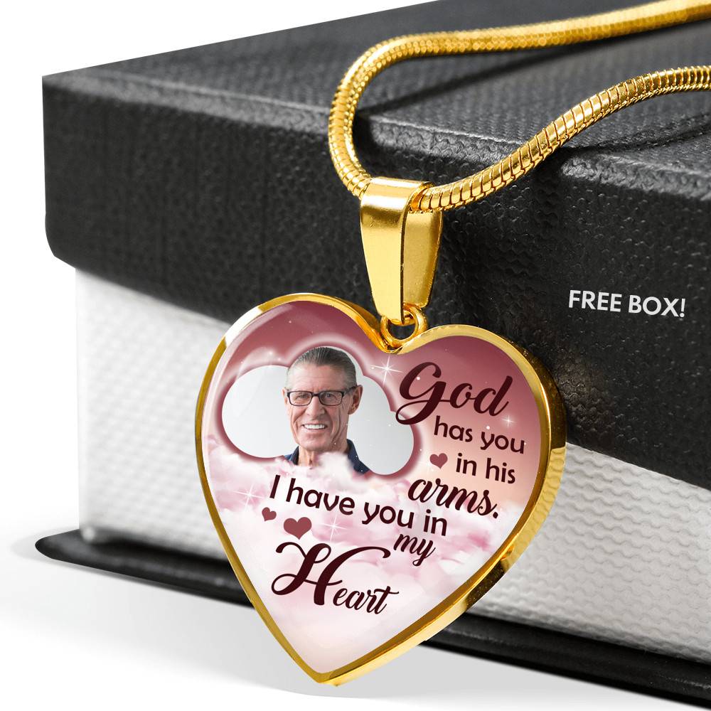 Personalized Photo God Has You In His Arms I Have You In My Heart Sympathy Heart Pendant Necklace - Bangle Personalized Photo God Has You In His Arms I Have You In My Heart Sympathy Heart Pendant Necklace - Bangle