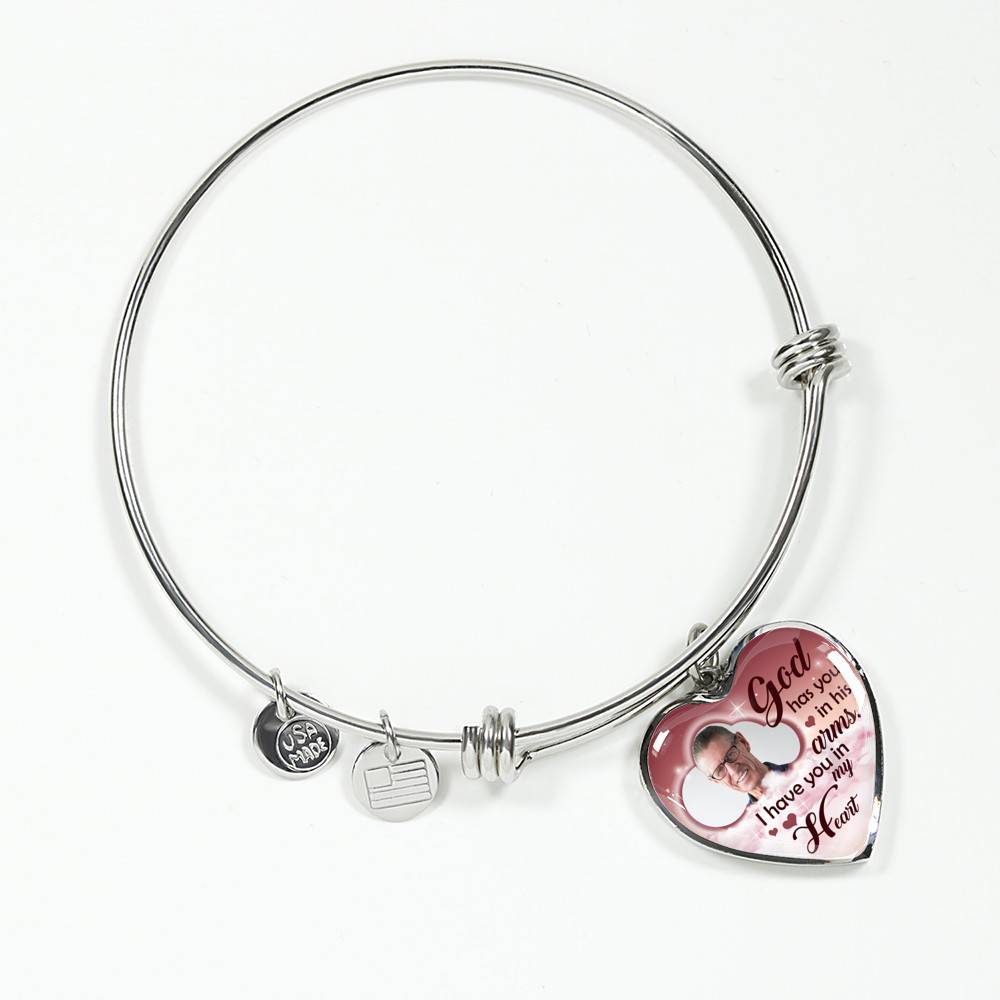 Personalized Photo God Has You In His Arms I Have You In My Heart Sympathy Heart Pendant Necklace - Bangle Personalized Photo God Has You In His Arms I Have You In My Heart Sympathy Heart Pendant Necklace - Bangle