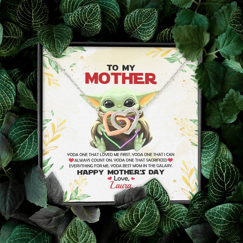 Personalized Baby Yoda To My Mother Yoda Best Mom In The Galaxy Mother's Day Interlocking Hearts Necklace Personalized Baby Yoda To My Mother Yoda Best Mom In The Galaxy Mother's Day Interlocking Hearts Necklace