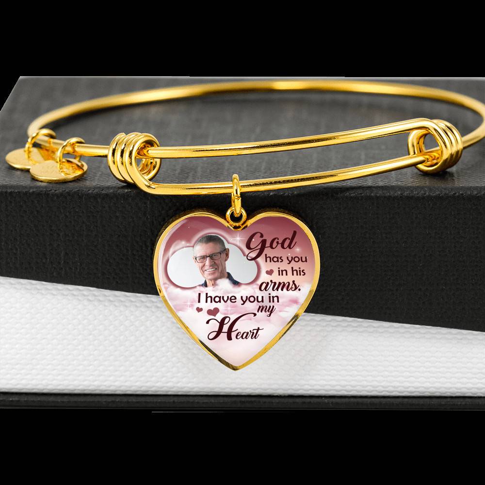 Personalized Photo God Has You In His Arms I Have You In My Heart Sympathy Heart Pendant Necklace - Bangle Personalized Photo God Has You In His Arms I Have You In My Heart Sympathy Heart Pendant Necklace - Bangle