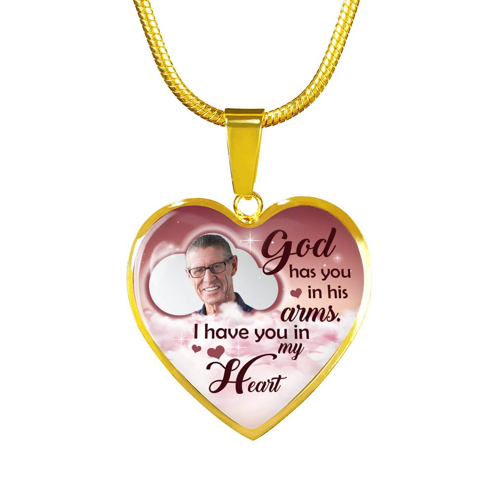 Personalized Photo God Has You In His Arms I Have You In My Heart Sympathy Heart Pendant Necklace - Bangle Personalized Photo God Has You In His Arms I Have You In My Heart Sympathy Heart Pendant Necklace - Bangle
