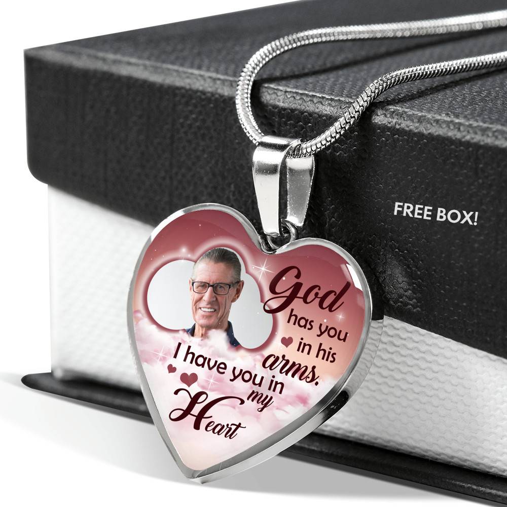 Personalized Photo God Has You In His Arms I Have You In My Heart Sympathy Heart Pendant Necklace - Bangle Personalized Photo God Has You In His Arms I Have You In My Heart Sympathy Heart Pendant Necklace - Bangle