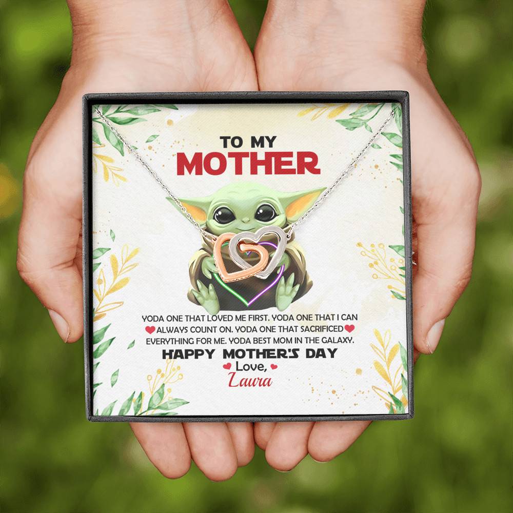 Personalized Baby Yoda To My Mother Yoda Best Mom In The Galaxy Mother's Day Interlocking Hearts Necklace Personalized Baby Yoda To My Mother Yoda Best Mom In The Galaxy Mother's Day Interlocking Hearts Necklace
