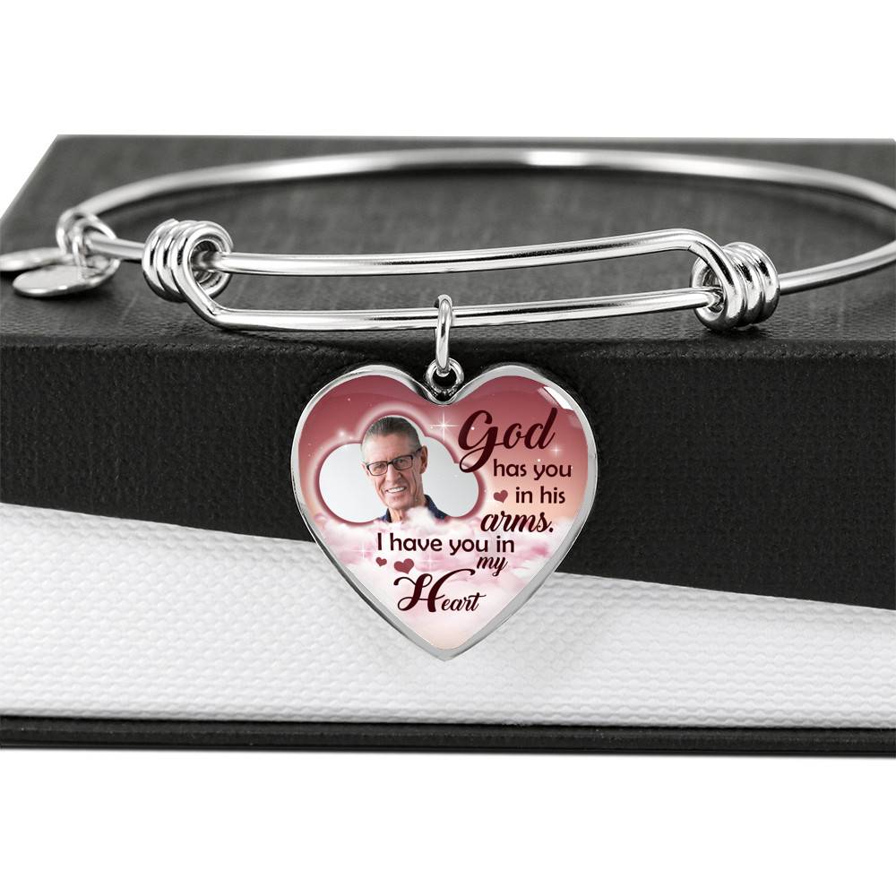 Personalized Photo God Has You In His Arms I Have You In My Heart Sympathy Heart Pendant Necklace - Bangle Personalized Photo God Has You In His Arms I Have You In My Heart Sympathy Heart Pendant Necklace - Bangle