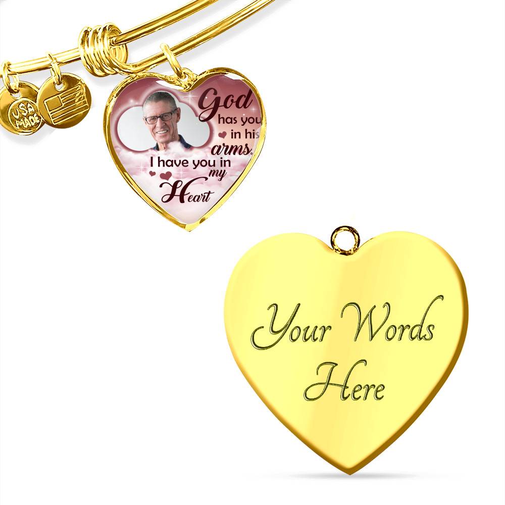 Personalized Photo God Has You In His Arms I Have You In My Heart Sympathy Heart Pendant Necklace - Bangle Personalized Photo God Has You In His Arms I Have You In My Heart Sympathy Heart Pendant Necklace - Bangle