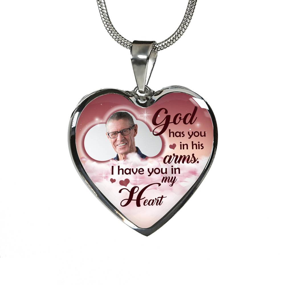 Personalized Photo God Has You In His Arms I Have You In My Heart Sympathy Heart Pendant Necklace - Bangle Personalized Photo God Has You In His Arms I Have You In My Heart Sympathy Heart Pendant Necklace - Bangle