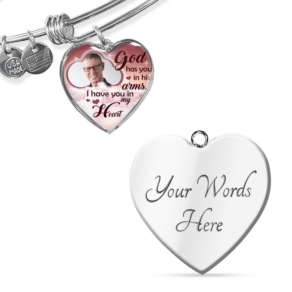 Personalized Photo God Has You In His Arms I Have You In My Heart Sympathy Heart Pendant Necklace - Bangle Personalized Photo God Has You In His Arms I Have You In My Heart Sympathy Heart Pendant Necklace - Bangle
