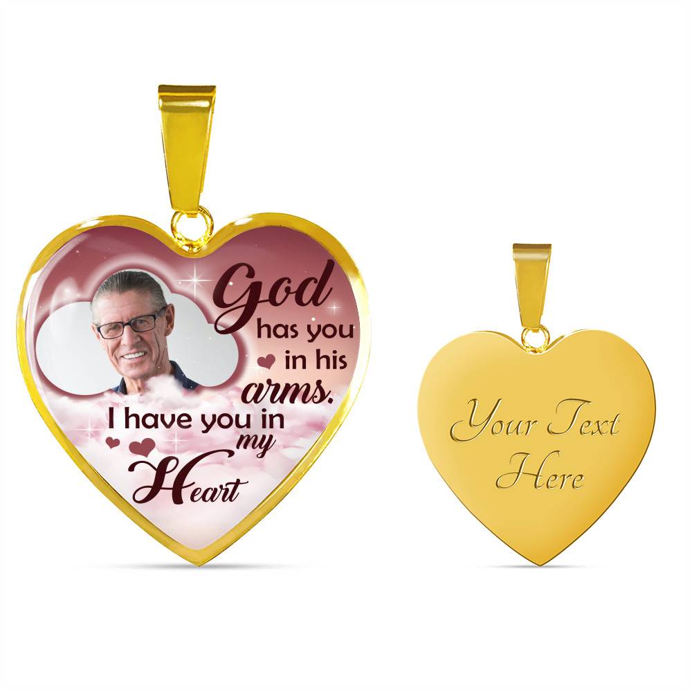 Personalized Photo God Has You In His Arms I Have You In My Heart Sympathy Heart Pendant Necklace - Bangle Personalized Photo God Has You In His Arms I Have You In My Heart Sympathy Heart Pendant Necklace - Bangle