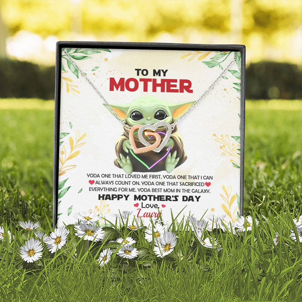 Personalized Baby Yoda To My Mother Yoda Best Mom In The Galaxy Mother's Day Interlocking Hearts Necklace Personalized Baby Yoda To My Mother Yoda Best Mom In The Galaxy Mother's Day Interlocking Hearts Necklace