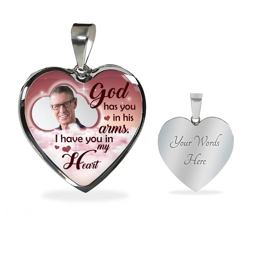Personalized Photo God Has You In His Arms I Have You In My Heart Sympathy Heart Pendant Necklace - Bangle Personalized Photo God Has You In His Arms I Have You In My Heart Sympathy Heart Pendant Necklace - Bangle