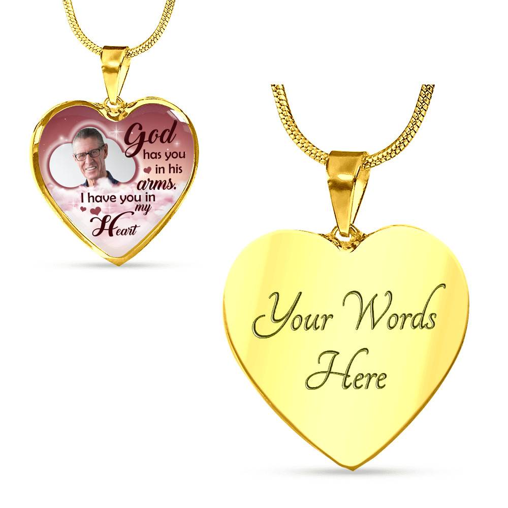 Personalized Photo God Has You In His Arms I Have You In My Heart Sympathy Heart Pendant Necklace - Bangle Personalized Photo God Has You In His Arms I Have You In My Heart Sympathy Heart Pendant Necklace - Bangle