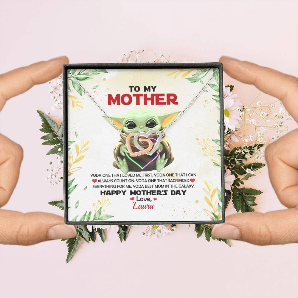 Personalized Baby Yoda To My Mother Yoda Best Mom In The Galaxy Mother's Day Interlocking Hearts Necklace Personalized Baby Yoda To My Mother Yoda Best Mom In The Galaxy Mother's Day Interlocking Hearts Necklace