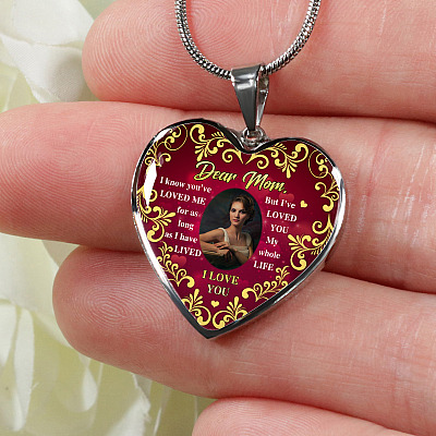 Alternative view of Personalized Photo Dear Mom I Know You've Loved Me for As Long as I Have Lived Heart Pendant Necklace - Bangle