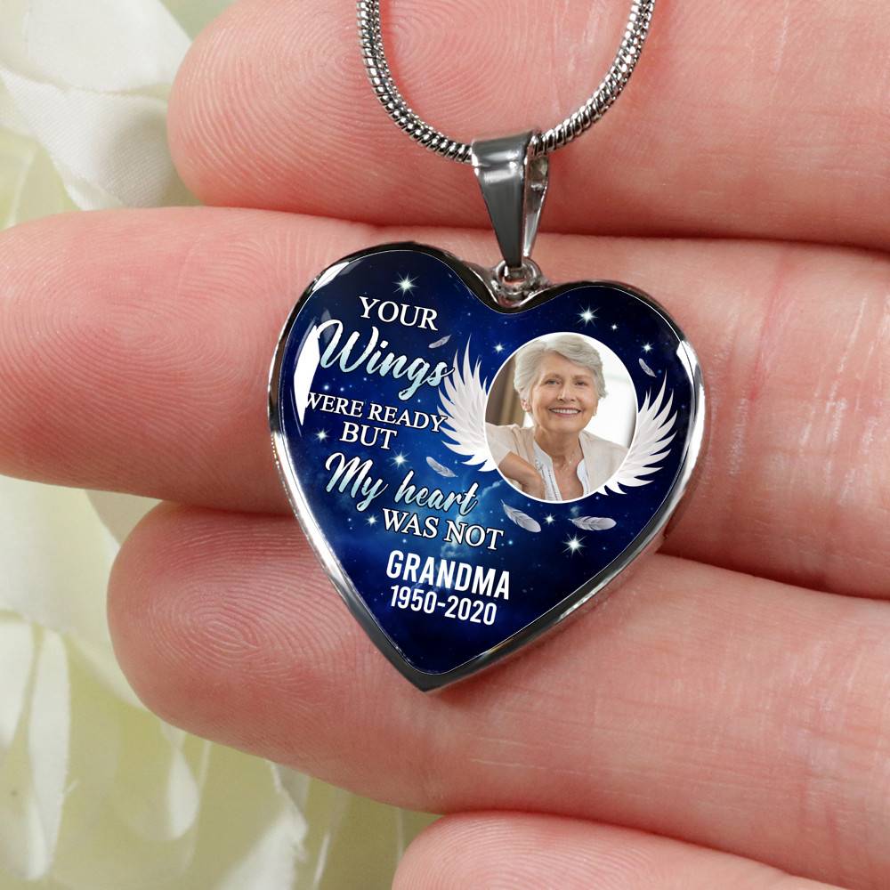 Personalized Photo Your Wings Were Ready But My Heart Was Not Memorial Remembrance Luxury Heart Pendant Necklace Personalized Photo Your Wings Were Ready But My Heart Was Not Memorial Remembrance Luxury Heart Pendant Necklace