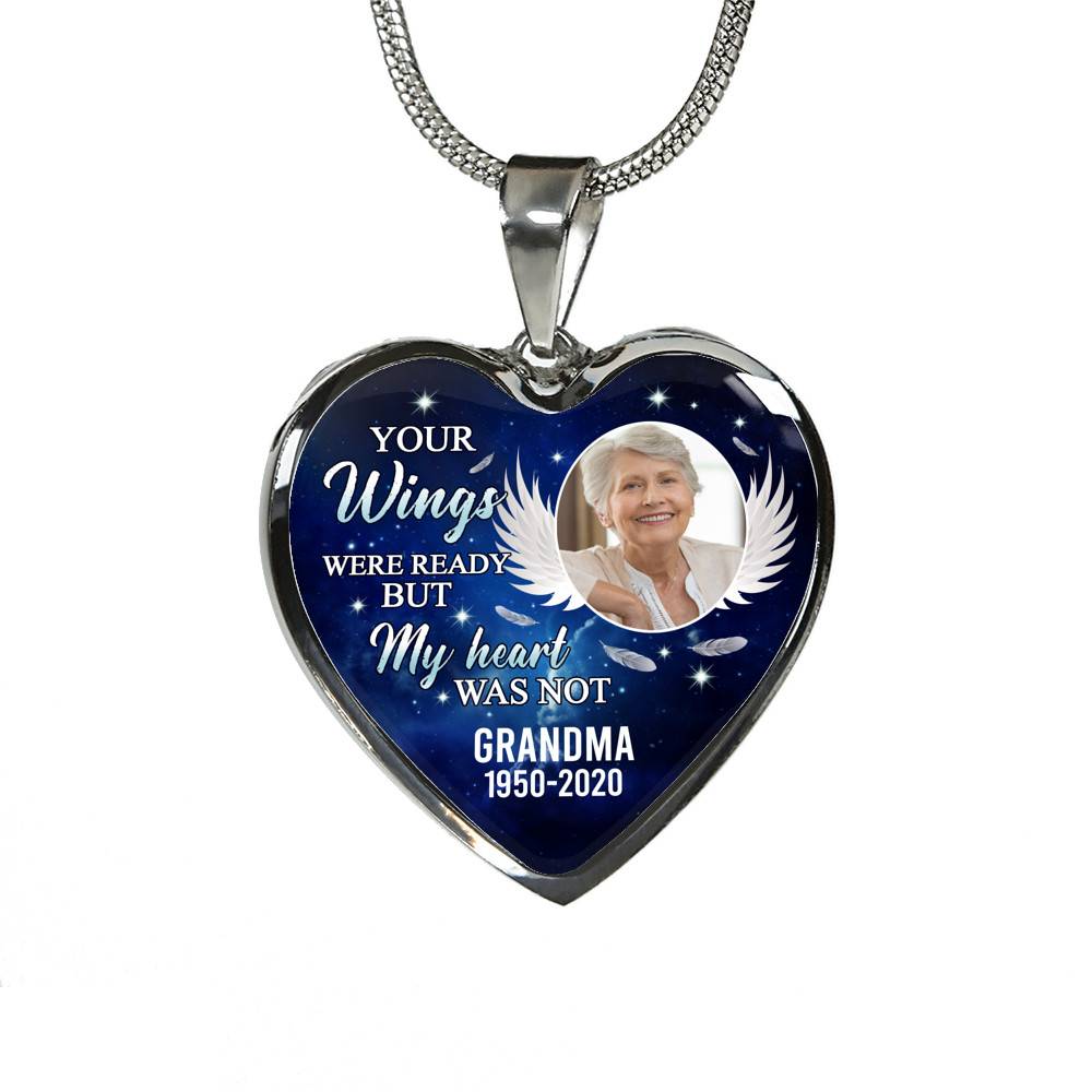 Personalized Photo Your Wings Were Ready But My Heart Was Not Memorial Remembrance Luxury Heart Pendant Necklace Personalized Photo Your Wings Were Ready But My Heart Was Not Memorial Remembrance Luxury Heart Pendant Necklace