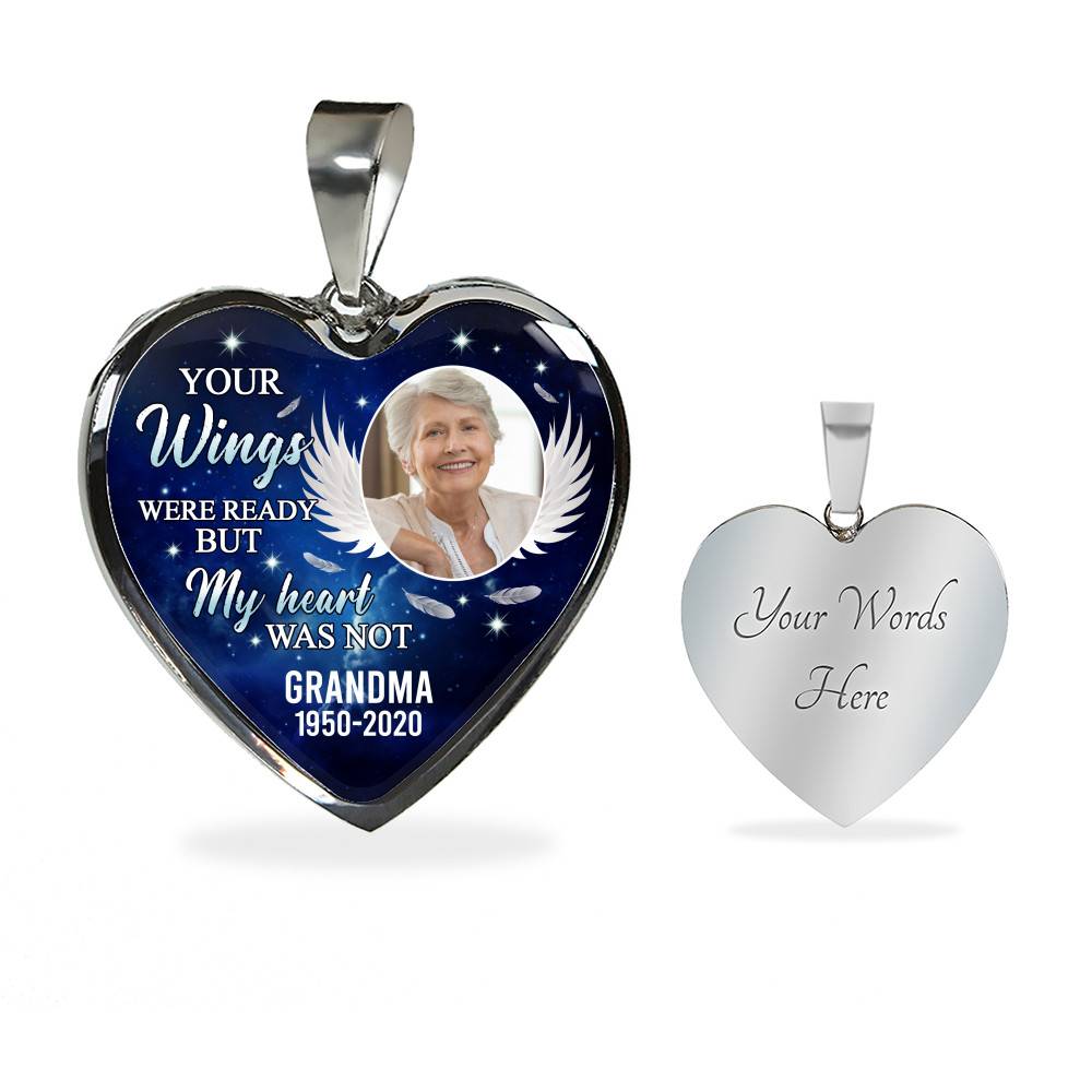 Personalized Photo Your Wings Were Ready But My Heart Was Not Memorial Remembrance Luxury Heart Pendant Necklace Personalized Photo Your Wings Were Ready But My Heart Was Not Memorial Remembrance Luxury Heart Pendant Necklace