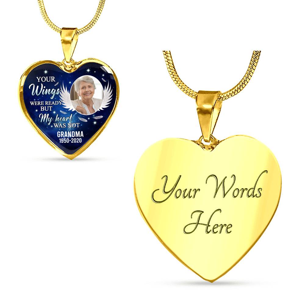 Personalized Photo Your Wings Were Ready But My Heart Was Not Memorial Remembrance Luxury Heart Pendant Necklace Personalized Photo Your Wings Were Ready But My Heart Was Not Memorial Remembrance Luxury Heart Pendant Necklace
