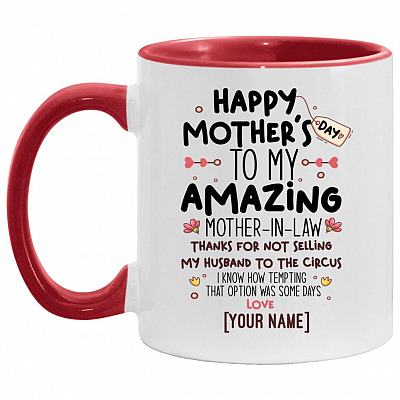 Personalized Happy Mother's Day ToAccent Mug, White/Red, 11 oz. Accent Mug