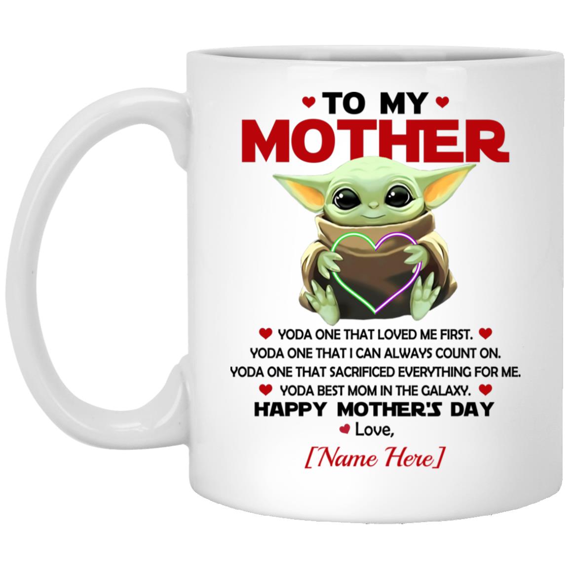 Personalized Baby Yoda Mug, White, 11 oz. White Mug Personalized Baby Yoda Mug, White, 11 oz. White Mug