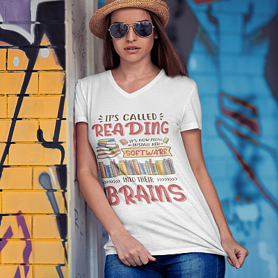 Alternative view of It's Called Reading It's How People Install New Software into Their Brains T-Shirt - V-Neck Tee