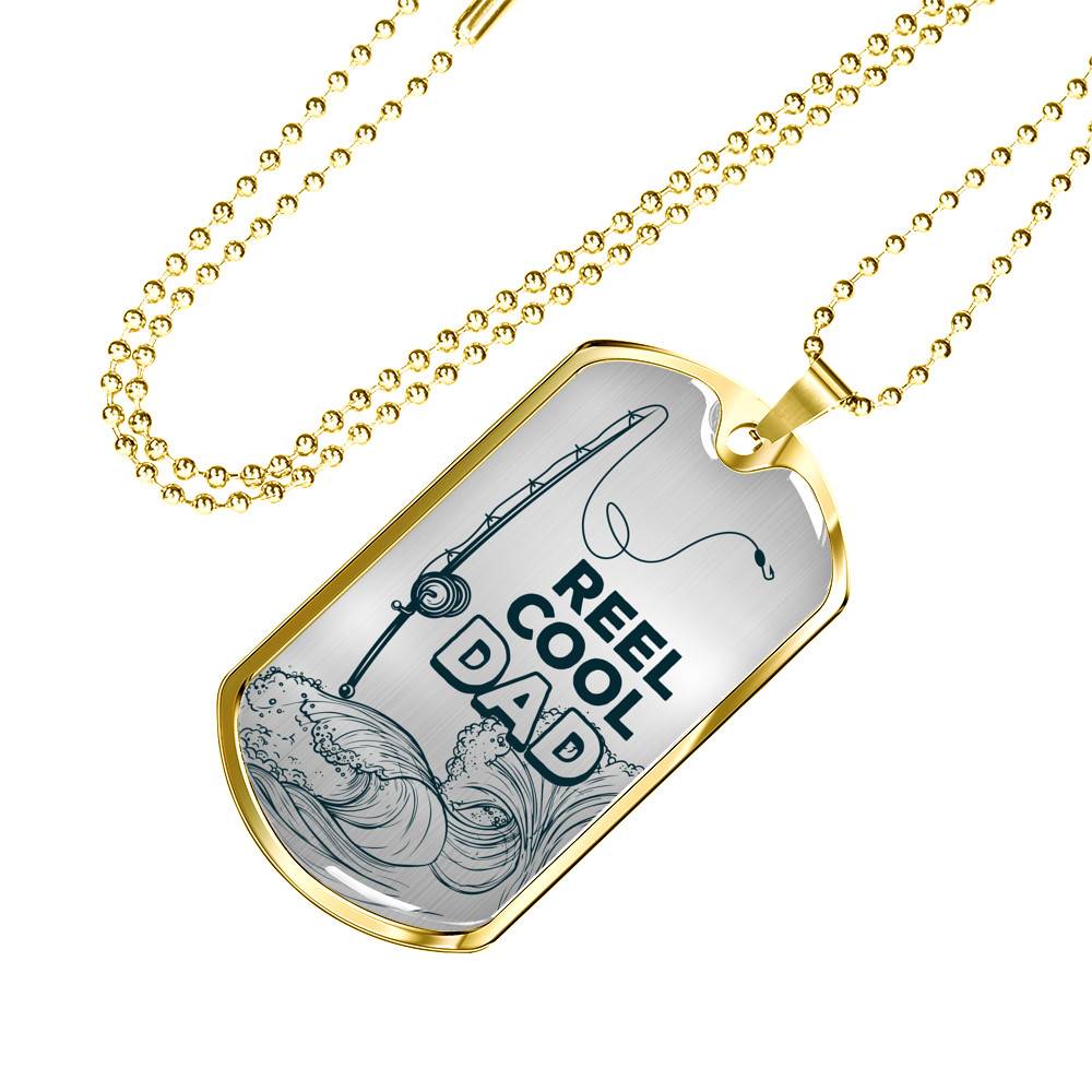 Reel Cool Dad Vintage Fishing Dad Dog Tag Pendant Necklace