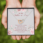 To My Mother in Law Thank You for Raising Your Son to Be the Man of My Dreams Interlocking Hearts Pendant Necklace