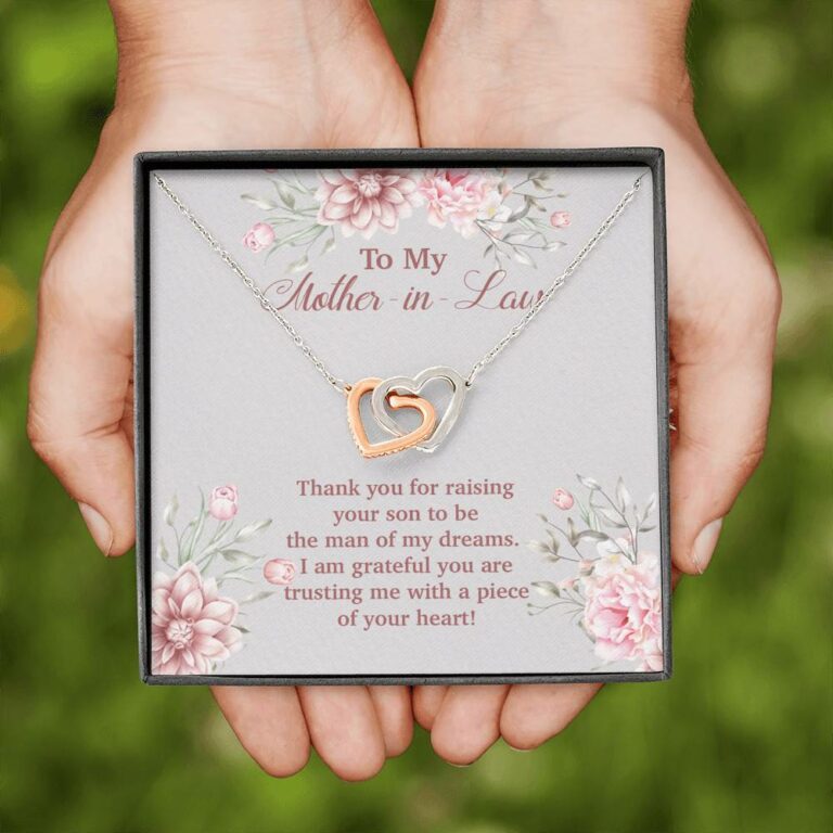 To My Mother in Law Thank You for Raising Your Son to Be the Man of My Dreams Interlocking Hearts Pendant Necklace