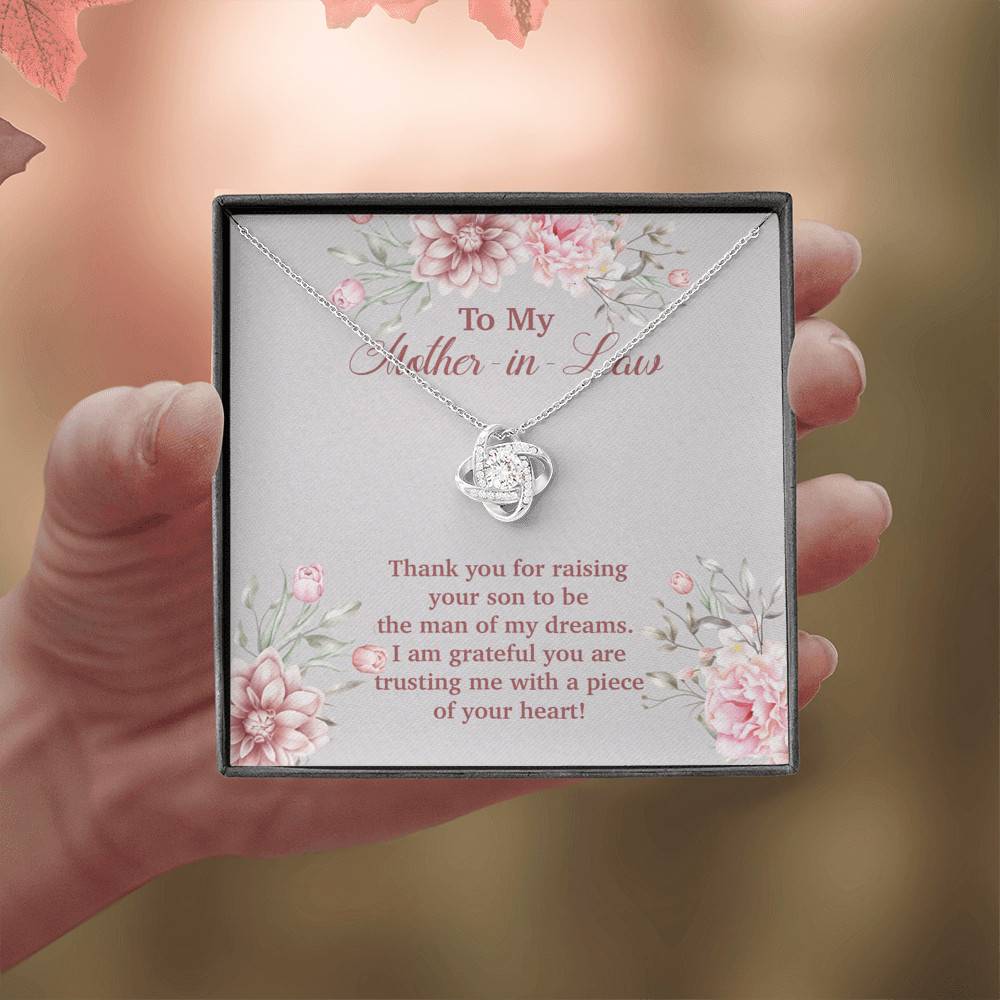 To My Mother in Law Thank You for Raising Your Son to Be the Man of My Dreams Love Knot Pendant Necklace To My Mother in Law Thank You for Raising Your Son to Be the Man of My Dreams Love Knot Pendant Necklace