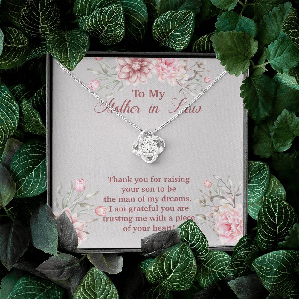 To My Mother in Law Thank You for Raising Your Son to Be the Man of My Dreams Love Knot Pendant Necklace To My Mother in Law Thank You for Raising Your Son to Be the Man of My Dreams Love Knot Pendant Necklace
