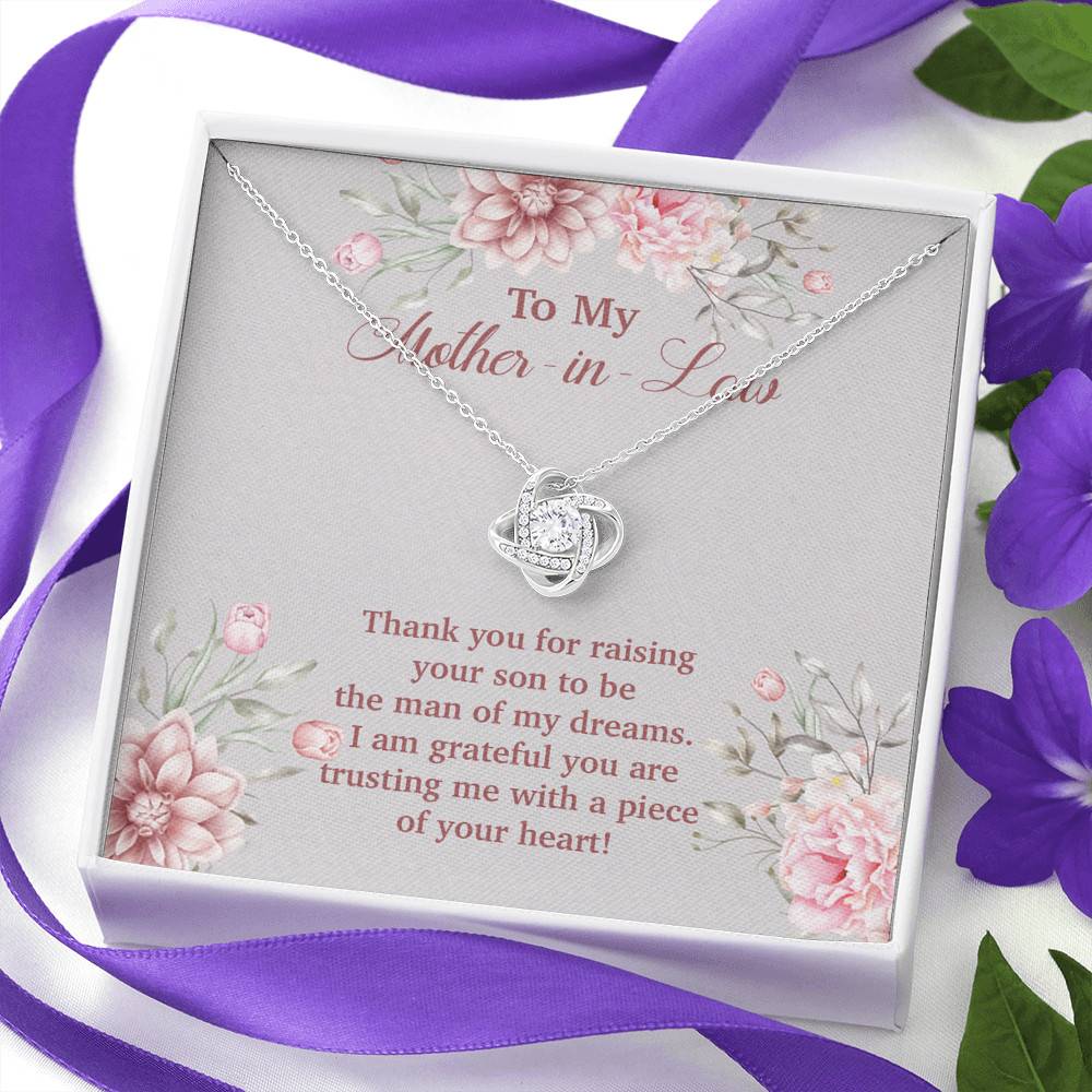 To My Mother in Law Thank You for Raising Your Son to Be the Man of My Dreams Love Knot Pendant Necklace To My Mother in Law Thank You for Raising Your Son to Be the Man of My Dreams Love Knot Pendant Necklace