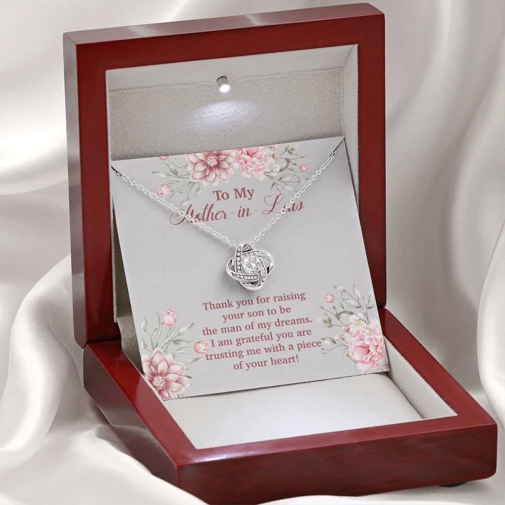 To My Mother in Law Thank You for Raising Your Son to Be the Man of My Dreams Love Knot Pendant Necklace To My Mother in Law Thank You for Raising Your Son to Be the Man of My Dreams Love Knot Pendant Necklace