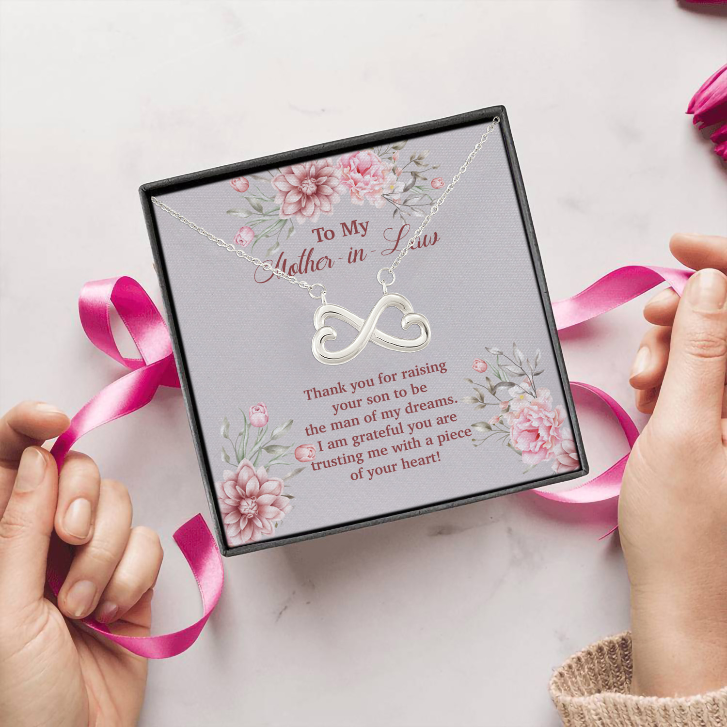 8O. Raising Your Son Infinity Heart Necklace (Silver) 5