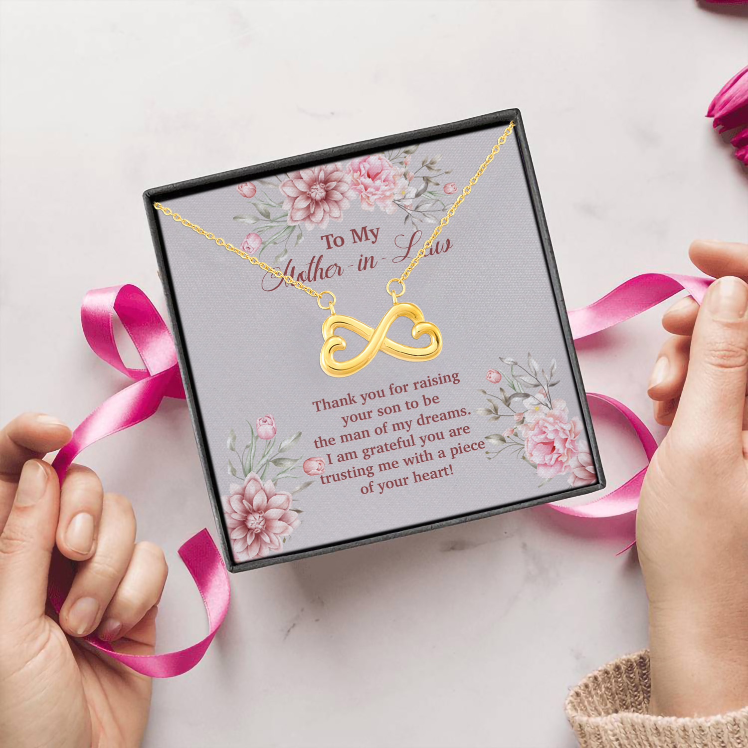 8O. Raising Your Son Infinity Heart Necklace (Gold) 5