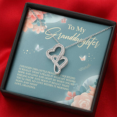 Grandma To My Granddaughter I Hugged This Little Pendant I Squeezed It Tight Double Hearts Necklace